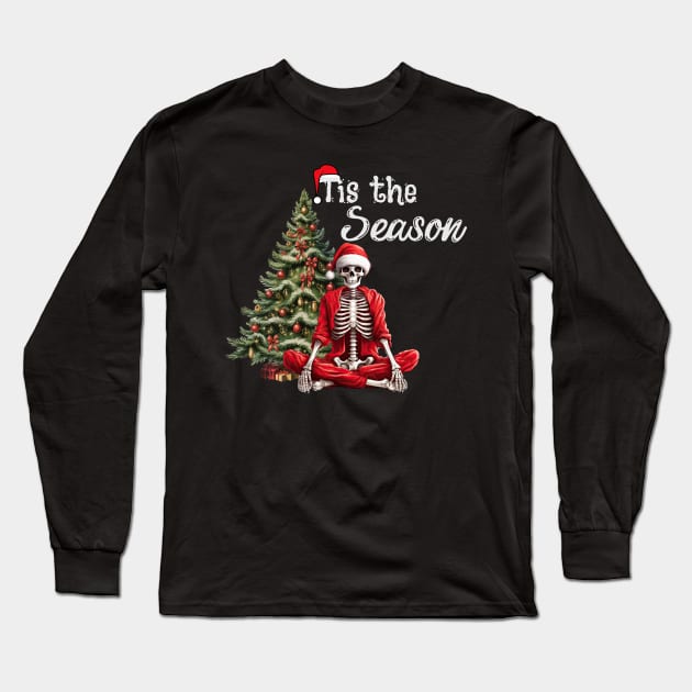 Tis the Season, Funny Christmas Skeleton Santa Long Sleeve T-Shirt by Mind Your Tee